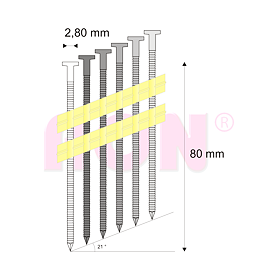 Hřebíky RB pásek, plast 21° 2,80 x 80 mm - 2 400 ks