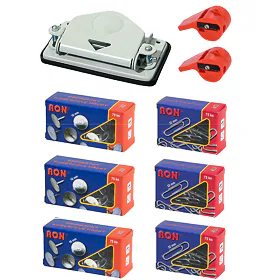 Akční set Mikov - děrovač, připínáčky, spony