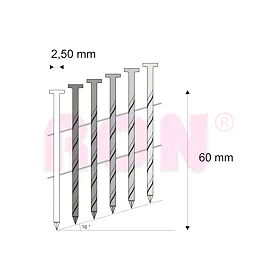 Hřebíky FAC kroucené svitek, drát 16° 2,50 x 60 mm - 9 000 ks
