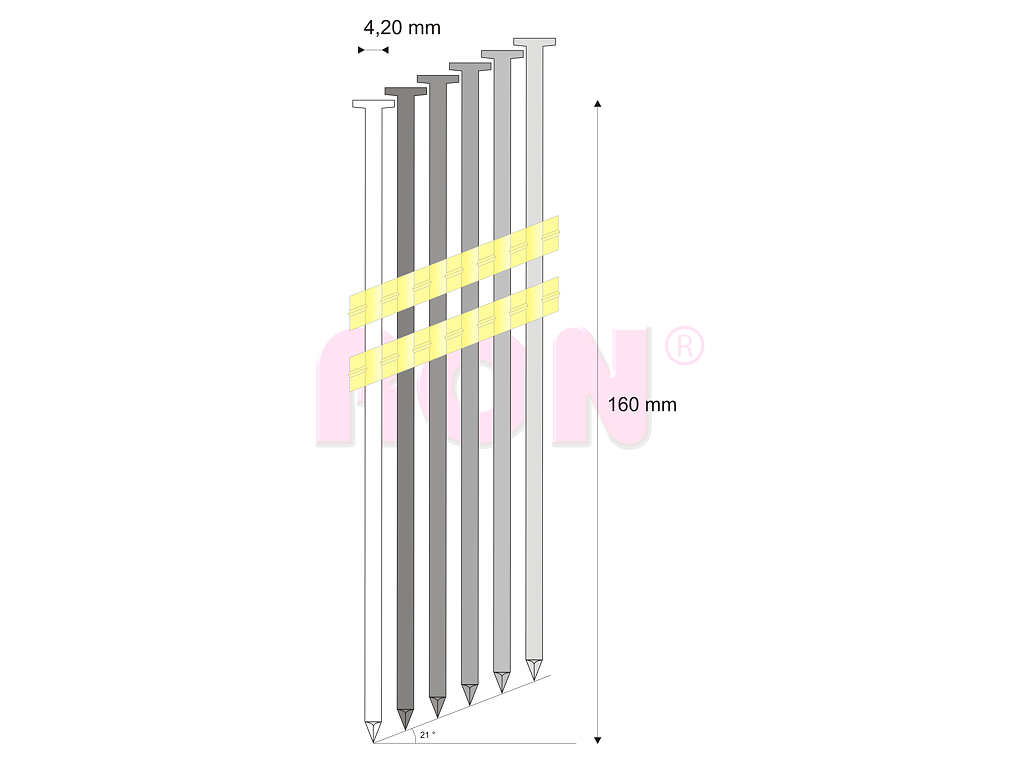 Hřebíky RB v pásku hladké 21° 4,2/160 - 660 ks