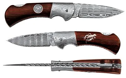 Vyhazovací zavírací nůž HABLOCK - damašek, paroh 220-DD-1