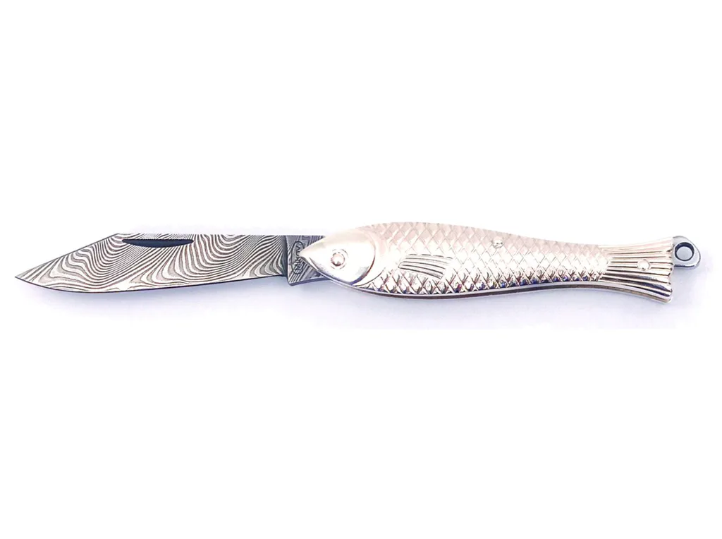 Kapesní zavírací nůž RYBIČKA - stříbrná, damašek 130-DS-1 (925/1000)