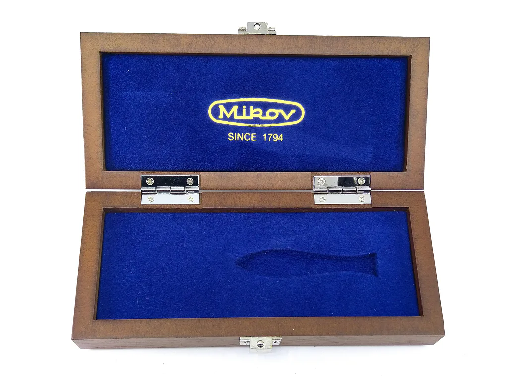 Dárková krabička dřevěná, zlaté logo - nože RYBIČKA 130-DZ