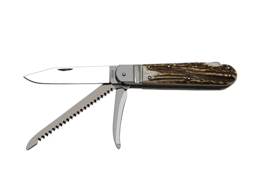 Lovecký zavírací nůž HUNTER 3dílný s pilkou a páráčkem - střenka paroh 230-XP-3